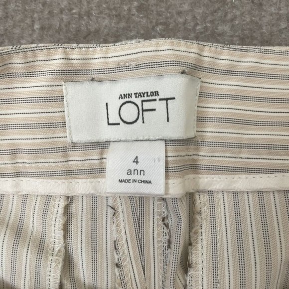 Loft Crop Pants Womens 4 Ann Striped Beige Black White Straight Leg Summer Capri - Picture 5 of 9